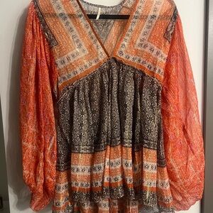 Bohemian Orange Patterned Women's Top Free People